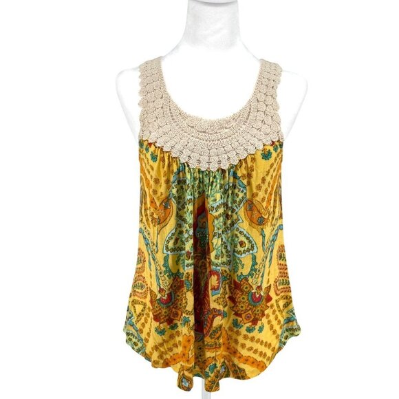 One.Sept Anthropologie Sleeveless Boho Crochet Collar Top Sz S - Picture 1 of 10
